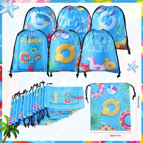 Zubebe 61 Pcs Pool Party Favors for Kids Include 12 Party Sunglasses, 12 Drinking Straws, 12 Drawstring Gift Bags, 12 Silicone Bracelets, 12 Button Pins, 50 Stickers for Summer Pool Party Supplies in Saudi Arabia