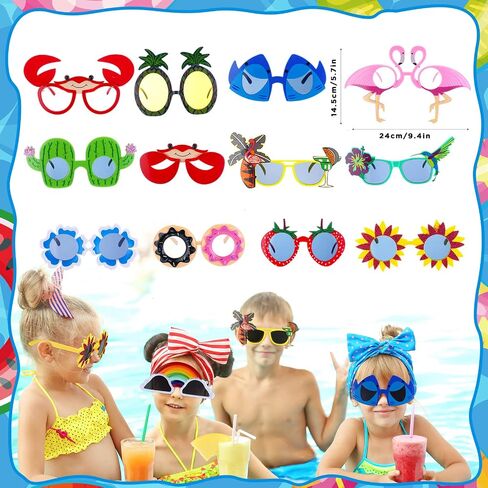 Zubebe 61 Pcs Pool Party Favors for Kids Include 12 Party Sunglasses, 12 Drinking Straws, 12 Drawstring Gift Bags, 12 Silicone Bracelets, 12 Button Pins, 50 Stickers for Summer Pool Party Supplies in Saudi Arabia