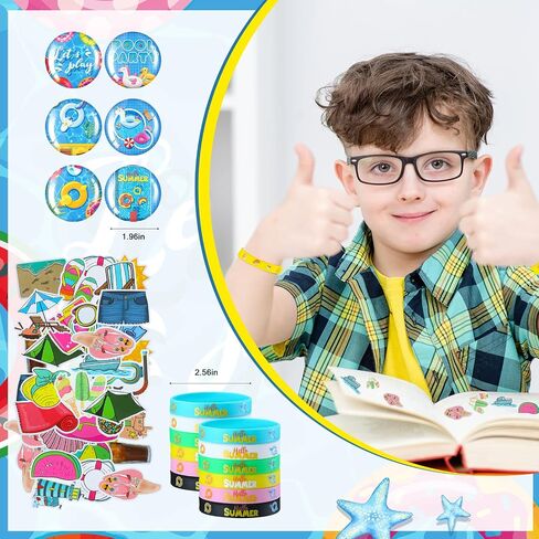 Zubebe 61 Pcs Pool Party Favors for Kids Include 12 Party Sunglasses, 12 Drinking Straws, 12 Drawstring Gift Bags, 12 Silicone Bracelets, 12 Button Pins, 50 Stickers for Summer Pool Party Supplies in Saudi Arabia