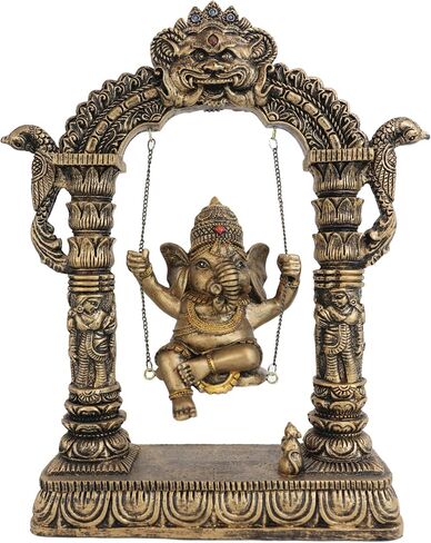Ebros 9" Tall Hindu Supreme Elephant God Baby Ganesha Playing On Swing with Mooshika Rat below Statue Patron of Success Arts and Wisdom Hinduism Vastu Altar Decorative Accent in Saudi Arabia