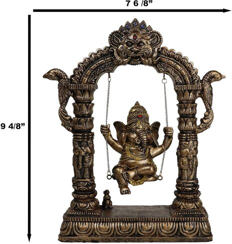 Ebros 9" Tall Hindu Supreme Elephant God Baby Ganesha Playing On Swing with Mooshika Rat below Statue Patron of Success Arts and Wisdom Hinduism Vastu Altar Decorative Accent in Saudi Arabia