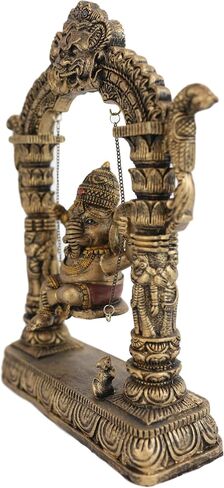 Ebros 9" Tall Hindu Supreme Elephant God Baby Ganesha Playing On Swing with Mooshika Rat below Statue Patron of Success Arts and Wisdom Hinduism Vastu Altar Decorative Accent in Saudi Arabia