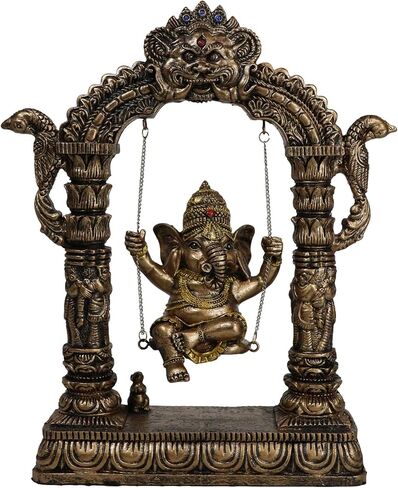 Ebros 9" Tall Hindu Supreme Elephant God Baby Ganesha Playing On Swing with Mooshika Rat below Statue Patron of Success Arts and Wisdom Hinduism Vastu Altar Decorative Accent in Saudi Arabia