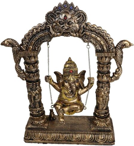 Ebros 9" Tall Hindu Supreme Elephant God Baby Ganesha Playing On Swing with Mooshika Rat below Statue Patron of Success Arts and Wisdom Hinduism Vastu Altar Decorative Accent in Saudi Arabia