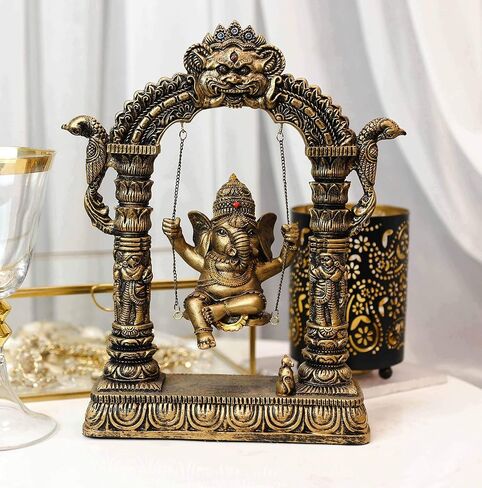 Ebros 9" Tall Hindu Supreme Elephant God Baby Ganesha Playing On Swing with Mooshika Rat below Statue Patron of Success Arts and Wisdom Hinduism Vastu Altar Decorative Accent in Saudi Arabia