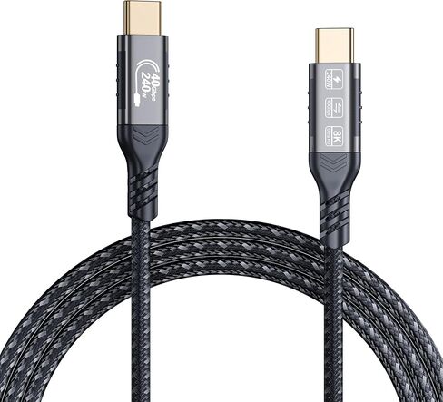 240W Thunderbolt 4 Cable 6.6ft USB C Thunderbolt 4 Cable Monitor Cable Supports 40Gbps Data Transfer and Single 8K/Dual 4K Video Compatible with Thunderbolt 4/3 Monitor, Hub, Docking Stations-Black in Kuwait