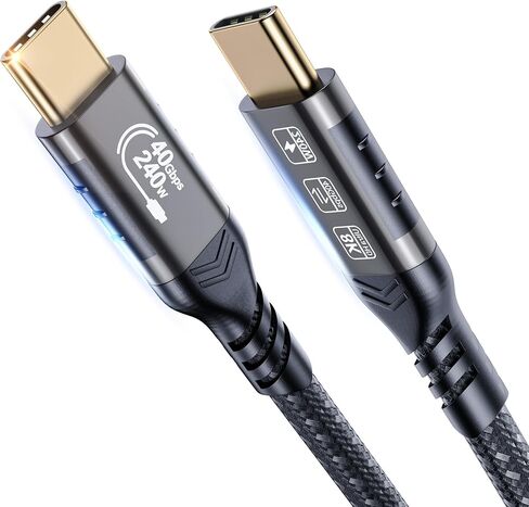 240W Thunderbolt 4 Cable 6.6ft USB C Thunderbolt 4 Cable Monitor Cable Supports 40Gbps Data Transfer and Single 8K/Dual 4K Video Compatible with Thunderbolt 4/3 Monitor, Hub, Docking Stations-Black in Kuwait