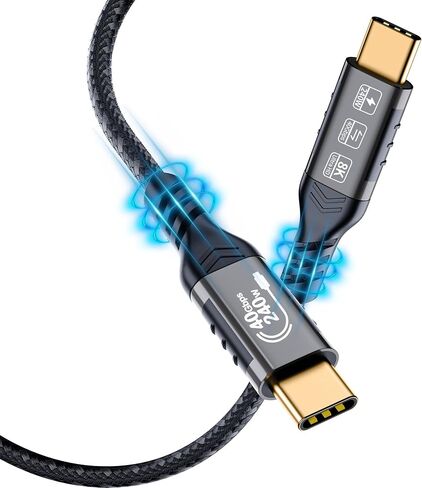 240W Thunderbolt 4 Cable 6.6ft USB C Thunderbolt 4 Cable Monitor Cable Supports 40Gbps Data Transfer and Single 8K/Dual 4K Video Compatible with Thunderbolt 4/3 Monitor, Hub, Docking Stations-Black in Kuwait