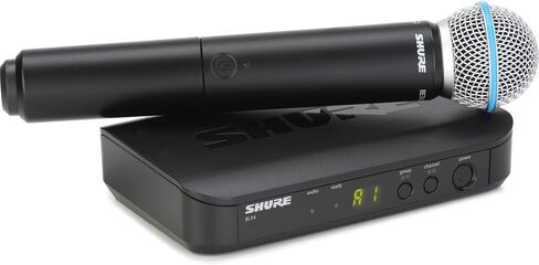 Shure BLX24R/B58 Rack-Mount Wireless Audio System H10 Band (542–572 MHz) – BLX4R Receiver, BLX2 Transmitter with Beta 58A Mic, Up to 14 Hr Battery, 300 ft Range in Kuwait