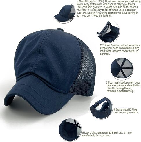 Mesh Back Short Brim Baseball Caps for Men Short Bill Hats for Women Ponytail Umpire Fitted Running Outdoor Sports in Saudi Arabia