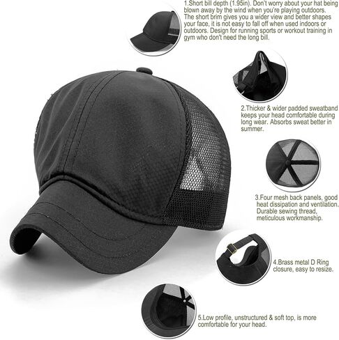 Mesh Back Short Brim Baseball Caps for Men Short Bill Hats for Women Ponytail Umpire Fitted Running Outdoor Sports in Saudi Arabia