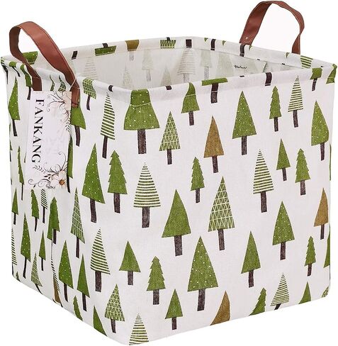 Square Nursery Hamper Storage Bins Canvas Laundry Basket Foldable with Waterproof PE Coating Large Storage Baskets Gift Baskets for Children Office Bedroom ClothesToys (SquareGreen forest) | Canvas Laundry Basket Foldable with Waterproof PE Coating Gift B in Saudi Arabia