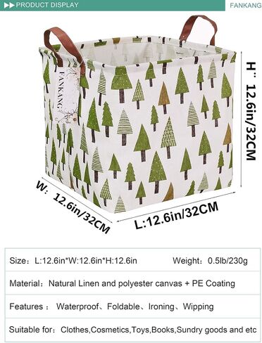 Square Nursery Hamper Storage Bins Canvas Laundry Basket Foldable with Waterproof PE Coating Large Storage Baskets Gift Baskets for Children Office Bedroom ClothesToys (SquareGreen forest) | Canvas Laundry Basket Foldable with Waterproof PE Coating Gift B in Saudi Arabia