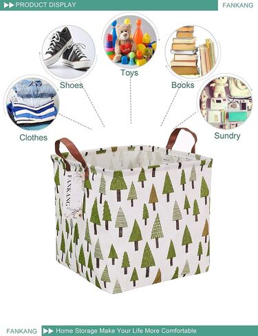 Square Nursery Hamper Storage Bins Canvas Laundry Basket Foldable with Waterproof PE Coating Large Storage Baskets Gift Baskets for Children Office Bedroom ClothesToys (SquareGreen forest) | Canvas Laundry Basket Foldable with Waterproof PE Coating Gift B in Saudi Arabia