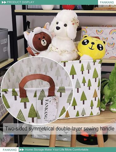 Square Nursery Hamper Storage Bins Canvas Laundry Basket Foldable with Waterproof PE Coating Large Storage Baskets Gift Baskets for Children Office Bedroom ClothesToys (SquareGreen forest) | Canvas Laundry Basket Foldable with Waterproof PE Coating Gift B in Saudi Arabia