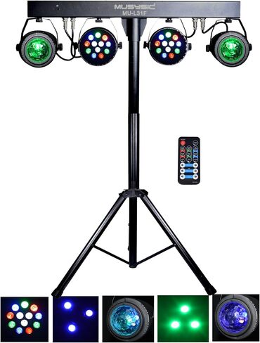 MUSYSIC LED RGB Dj Light with Stand, 4 Par Powerhouse GigBar for Parties, Concerts, and Light Shows, Lighting Package w/Stage Light Stand - MU-L31G in Saudi Arabia