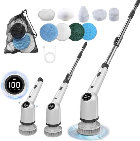 Electric Spin Scrubber, Cordless Cleaning Brush, Shower Scrubber with 9 Replaceable Brush Heads, 52 Inch Detachable Long Handle Power Scrubber 3 Adjustable Speeds Bathroom Floor Tile Window Kitchen in Saudi Arabia
