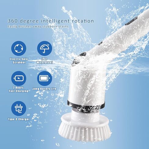 Electric Spin Scrubber, Cordless Cleaning Brush, Shower Scrubber with 9 Replaceable Brush Heads, 52 Inch Detachable Long Handle Power Scrubber 3 Adjustable Speeds Bathroom Floor Tile Window Kitchen in Saudi Arabia