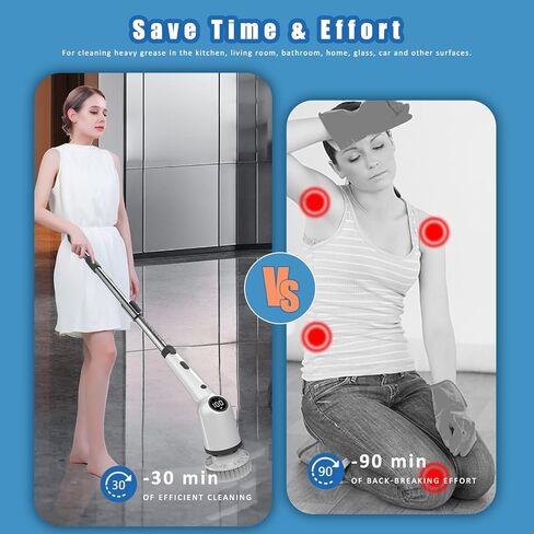 Electric Spin Scrubber, Cordless Cleaning Brush, Shower Scrubber with 9 Replaceable Brush Heads, 52 Inch Detachable Long Handle Power Scrubber 3 Adjustable Speeds Bathroom Floor Tile Window Kitchen in Saudi Arabia