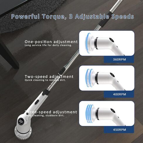 Electric Spin Scrubber, Cordless Cleaning Brush, Shower Scrubber with 9 Replaceable Brush Heads, 52 Inch Detachable Long Handle Power Scrubber 3 Adjustable Speeds Bathroom Floor Tile Window Kitchen in Saudi Arabia