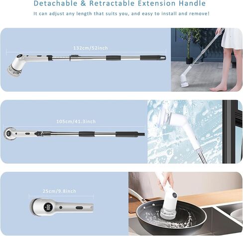 Electric Spin Scrubber, Cordless Cleaning Brush, Shower Scrubber with 9 Replaceable Brush Heads, 52 Inch Detachable Long Handle Power Scrubber 3 Adjustable Speeds Bathroom Floor Tile Window Kitchen in Saudi Arabia