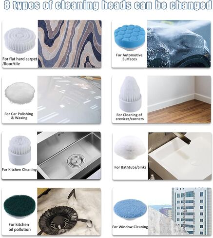 Electric Spin Scrubber, Cordless Cleaning Brush, Shower Scrubber with 9 Replaceable Brush Heads, 52 Inch Detachable Long Handle Power Scrubber 3 Adjustable Speeds Bathroom Floor Tile Window Kitchen in Saudi Arabia