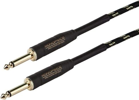 Monoprice 1/4-Inch TS Male to 1/4-Inch TS Male Instrument Cable Cord - 6 Feet - Black, 20AWG, Braided Jacket, Gold Plated - Cloth Series in Saudi Arabia