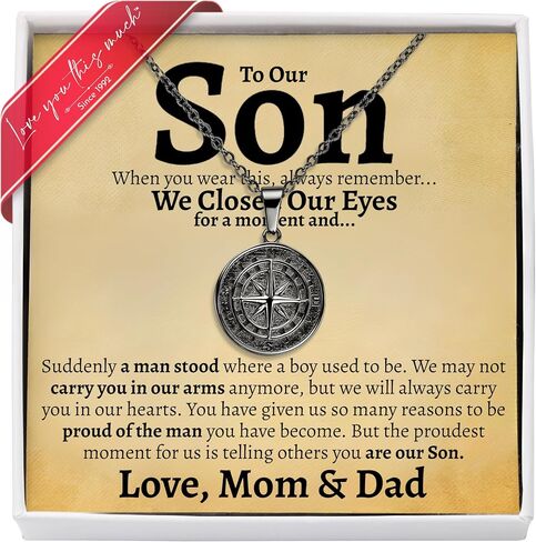 Meaningful Son Necklace Gift Set with Card from Parents, Son Gift from Mom and Dad, Best 21st Birthday Gift from Parents to Son in Saudi Arabia