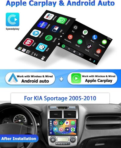 2+64GB Android Car Stereo for KIA Sportage Radio 2005-2010 with Wireless Apple Carplay Android Auto, 9 Inch Touch Screen in-Dash GPS Navigation Supports Mirror Link BT WiFi Backup Camera in Saudi Arabia
