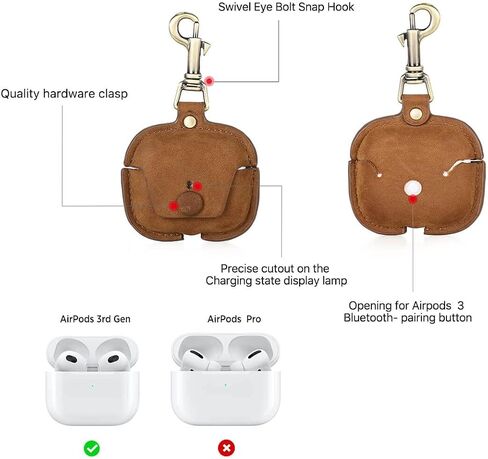 حافظة جلدية أصلية للجيل الثالث من AirPods 2021، حقيبة سفر محمولة من جلد البقر من Hiram Crazy Horse لأجهزة Airpods 3rd Gen، حافظات سماعات الرأس لحقيبة شحن AirPods من الجيل الثالث (بني) in Kuwait