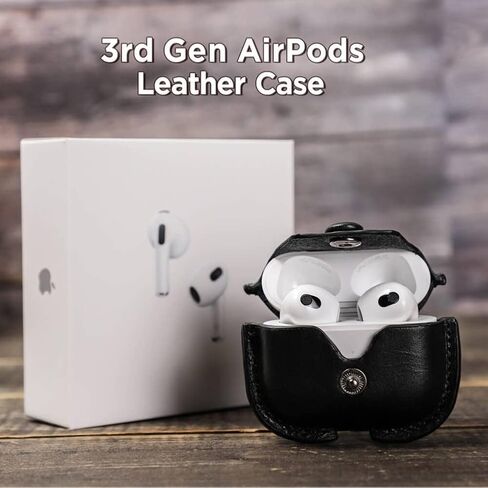 حافظة جلدية أصلية للجيل الثالث من AirPods 2021، حقيبة سفر محمولة من جلد البقر من Hiram Crazy Horse لأجهزة Airpods 3rd Gen، حافظات سماعات الرأس لحقيبة شحن AirPods من الجيل الثالث (بني) in Kuwait
