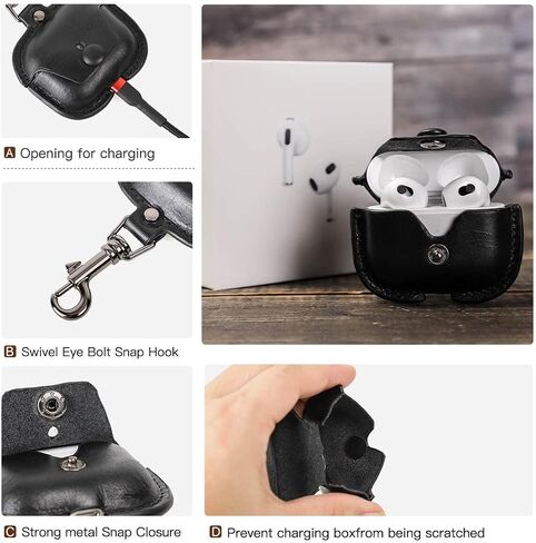 حافظة جلدية أصلية للجيل الثالث من AirPods 2021، حقيبة سفر محمولة من جلد البقر من Hiram Crazy Horse لأجهزة Airpods 3rd Gen، حافظات سماعات الرأس لحقيبة شحن AirPods من الجيل الثالث (بني) in Kuwait