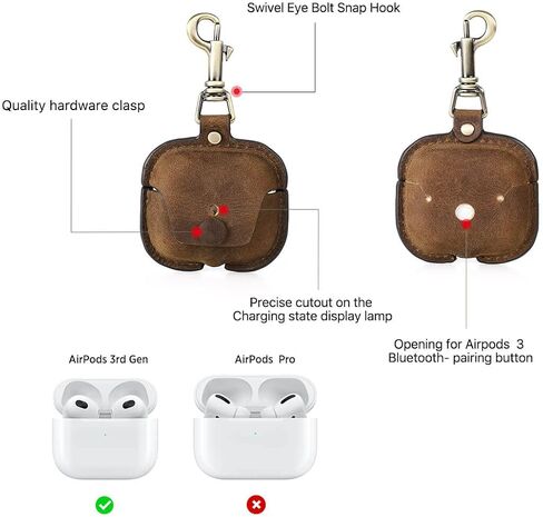 حافظة جلدية أصلية للجيل الثالث من AirPods 2021، حقيبة سفر محمولة من جلد البقر من Hiram Crazy Horse لأجهزة Airpods 3rd Gen، حافظات سماعات الرأس لحقيبة شحن AirPods من الجيل الثالث (بني) in Kuwait