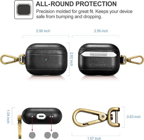 ICARER AirPod Pro 2 Case, Premium Genuine Leather Portable Case for AirPod Pro 2nd Generation (Black) in Saudi Arabia