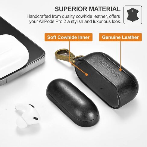 ICARER AirPod Pro 2 Case, Premium Genuine Leather Portable Case for AirPod Pro 2nd Generation (Black) in Saudi Arabia