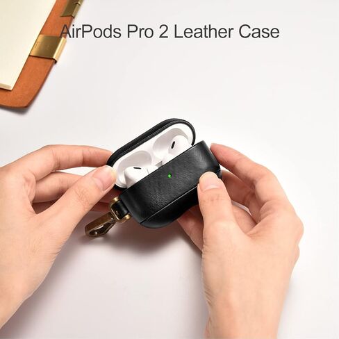 ICARER AirPod Pro 2 Case, Premium Genuine Leather Portable Case for AirPod Pro 2nd Generation (Black) in Saudi Arabia