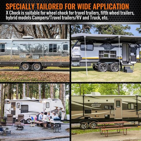 موانع عجلات على شكل X لمقطورة السفر، تسمح بضبط المثقاب، مثبتات RV X chocks، مصد عجلة العربة لمقطورات السفر، ملحقات RV، مفتاح ربط قابل للتعديل 3 بوصة - 11.5 بوصة (قطعتان) أسود in Kuwait