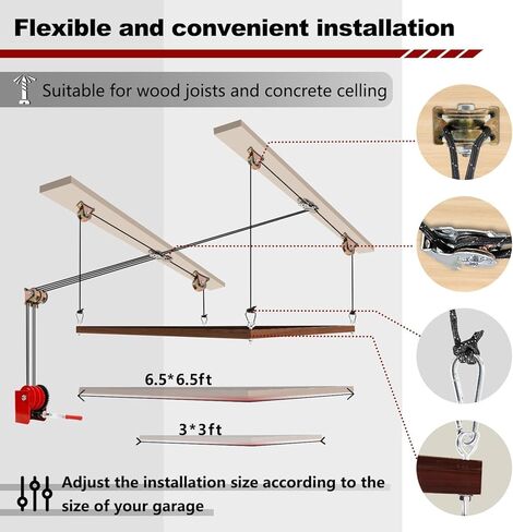 Overhead Garage Storage Lift, Heavy-duty Ceiling Mounted Garage Storage Lift System for Organization - Supports 8-16ft Ceilings, 300lbs Weight, Compatible Bronco, Wrangler (Deck Not Includ) in Kuwait
