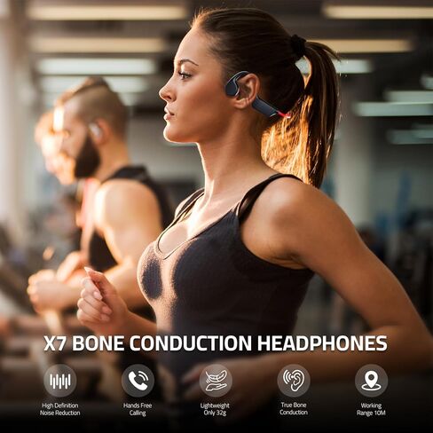 Bone Conduction Open Ear Headphones with 5.3 Bluetooth Sweat Resistant Wireless Earphones, IPX8 Waterproof Underwater Swimming Built-in 32G MP3 for Running (X7-Blackred) in Saudi Arabia