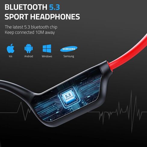 Bone Conduction Open Ear Headphones with 5.3 Bluetooth Sweat Resistant Wireless Earphones, IPX8 Waterproof Underwater Swimming Built-in 32G MP3 for Running (X7-Blackred) in Saudi Arabia