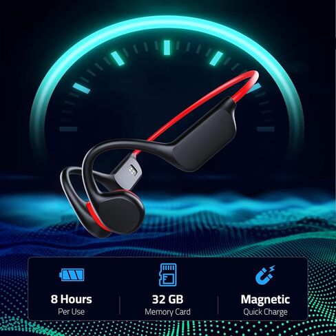 Bone Conduction Open Ear Headphones with 5.3 Bluetooth Sweat Resistant Wireless Earphones, IPX8 Waterproof Underwater Swimming Built-in 32G MP3 for Running (X7-Blackred) in Saudi Arabia
