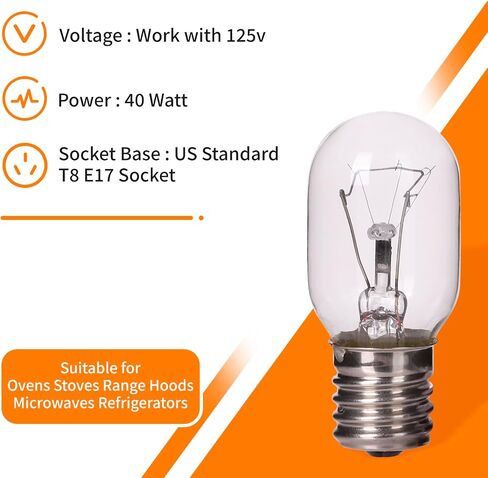 6 Pack Microwave Light Bulb 40 Watt 120V T8 Replacement Light Bulb E17 Standard Base Stove Light Bulbs Under Hood for Oven Stove Refrigerator Microwave in Saudi Arabia