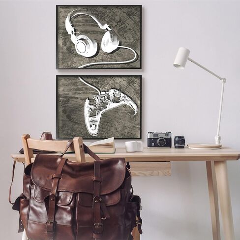 Stupell Industries Kids' Entertainment Accessories Rustic Headphones Video Game Controller, Designed by Daphne Polselli Black Framed Wall Art, 30 x 24, White in Saudi Arabia