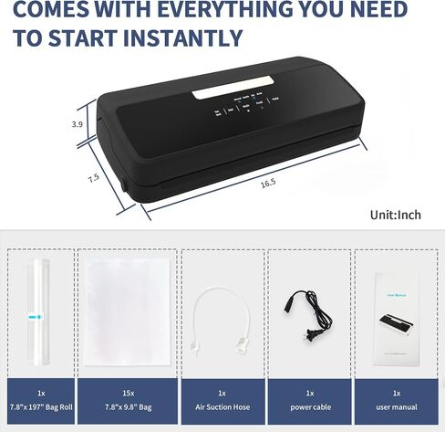 ماكينة سد الفراغات لحفظ الطعام، سدادة الوجبات، أضواء مؤشر LED، مجموعة ختم اللحوم، تصميم قابل للفصل، تعبئة صغيرة جافة ورطبة، لوحة من الزجاج المقسى 85 كيلو باسكال مع لفة حقيبة مقاس 7.8 بوصة × 197 بوصة وحقيبة 15 قطعة مقاس 7.8 بوصة × 9.8 بوصة in Kuwait