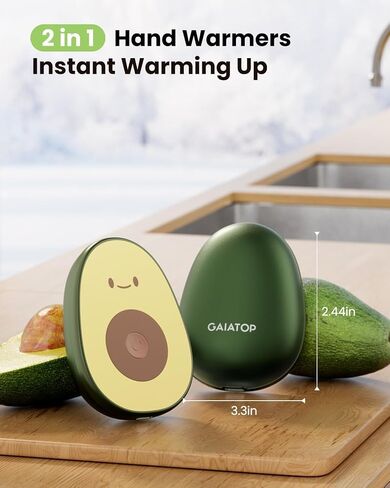 Gaiatop Rechargeable Hand Warmers 2 Pack, Magnetic, Avocado | Cute Gifts, 3 Heat Levels, Electric Pocket Heater, Reusable Design, Stocking Stuffers for Women, Men, Outdoor, Camping, Golf in Kuwait