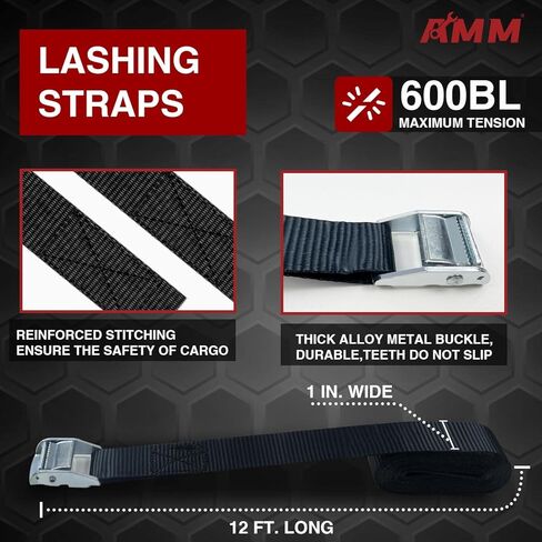 حزام ربط السقاطة من AMM (6 عبوات)، 1500 رطل مضمونة لقوة الكسر القصوى، 4 قطع من أربطة السقاطة الممتازة بطول 15 قدمًا مع مقابض مبطنة، قطعتان من أشرطة الرموش بطول 12 قدمًا يصل وزنها إلى 600 رطل، الأفضل للتحرك، وتأمين البضائع in Kuwait