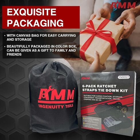 حزام ربط السقاطة من AMM (6 عبوات)، 1500 رطل مضمونة لقوة الكسر القصوى، 4 قطع من أربطة السقاطة الممتازة بطول 15 قدمًا مع مقابض مبطنة، قطعتان من أشرطة الرموش بطول 12 قدمًا يصل وزنها إلى 600 رطل، الأفضل للتحرك، وتأمين البضائع in Kuwait