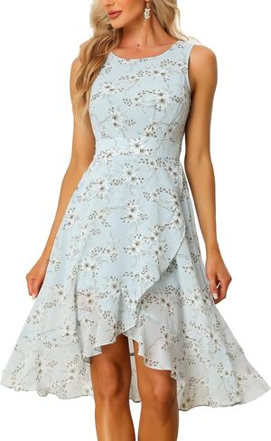 Allegra K Women's 2024 Summer Wrap Ruffle High Low Hem Round Neck Keyhole Back Sleeveless Floral Dress in Saudi Arabia