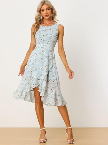 Allegra K Women's 2024 Summer Wrap Ruffle High Low Hem Round Neck Keyhole Back Sleeveless Floral Dress in Saudi Arabia