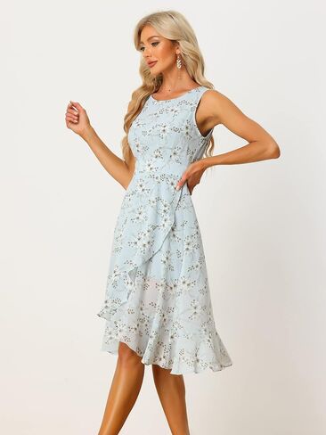 Allegra K Women's 2024 Summer Wrap Ruffle High Low Hem Round Neck Keyhole Back Sleeveless Floral Dress in Saudi Arabia